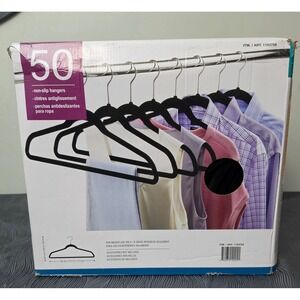 Non-Slip Velvet Hangers 50 Pack Black Space Saving Swivel Hook